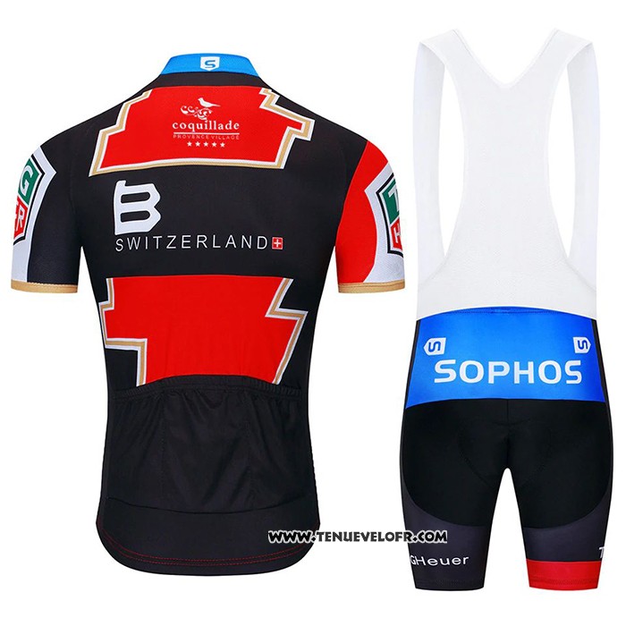 2020 Maillot Ciclismo Suisse Rouge Noir Bleu Manches Courtes et Cuissard
